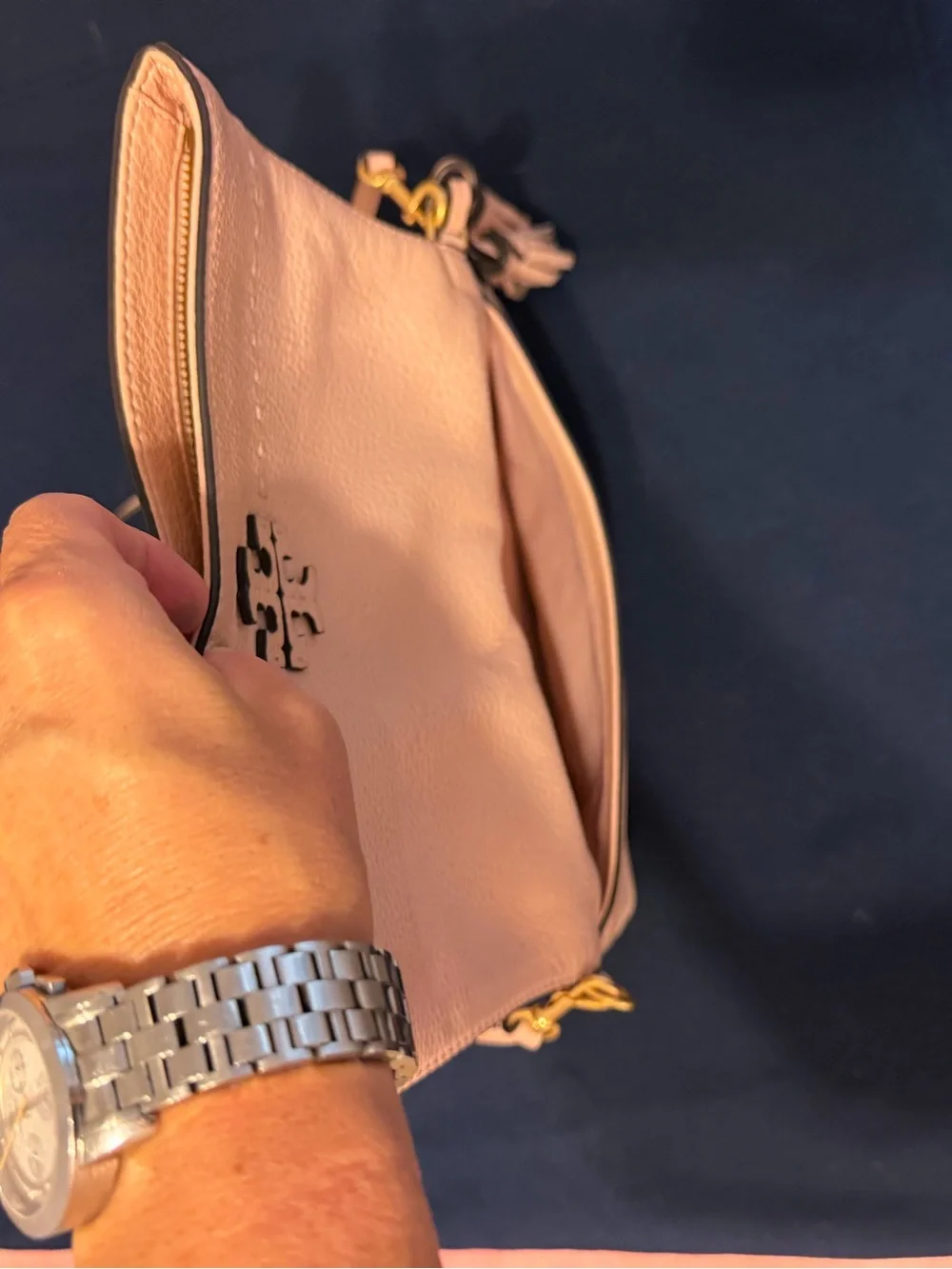 Tory Burch Blush Leather McGraw foldover Gold Hardware